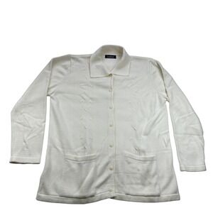 D&Bond Cream Cable Knit Button Front Cardigan Sweater Collared Pockets Large